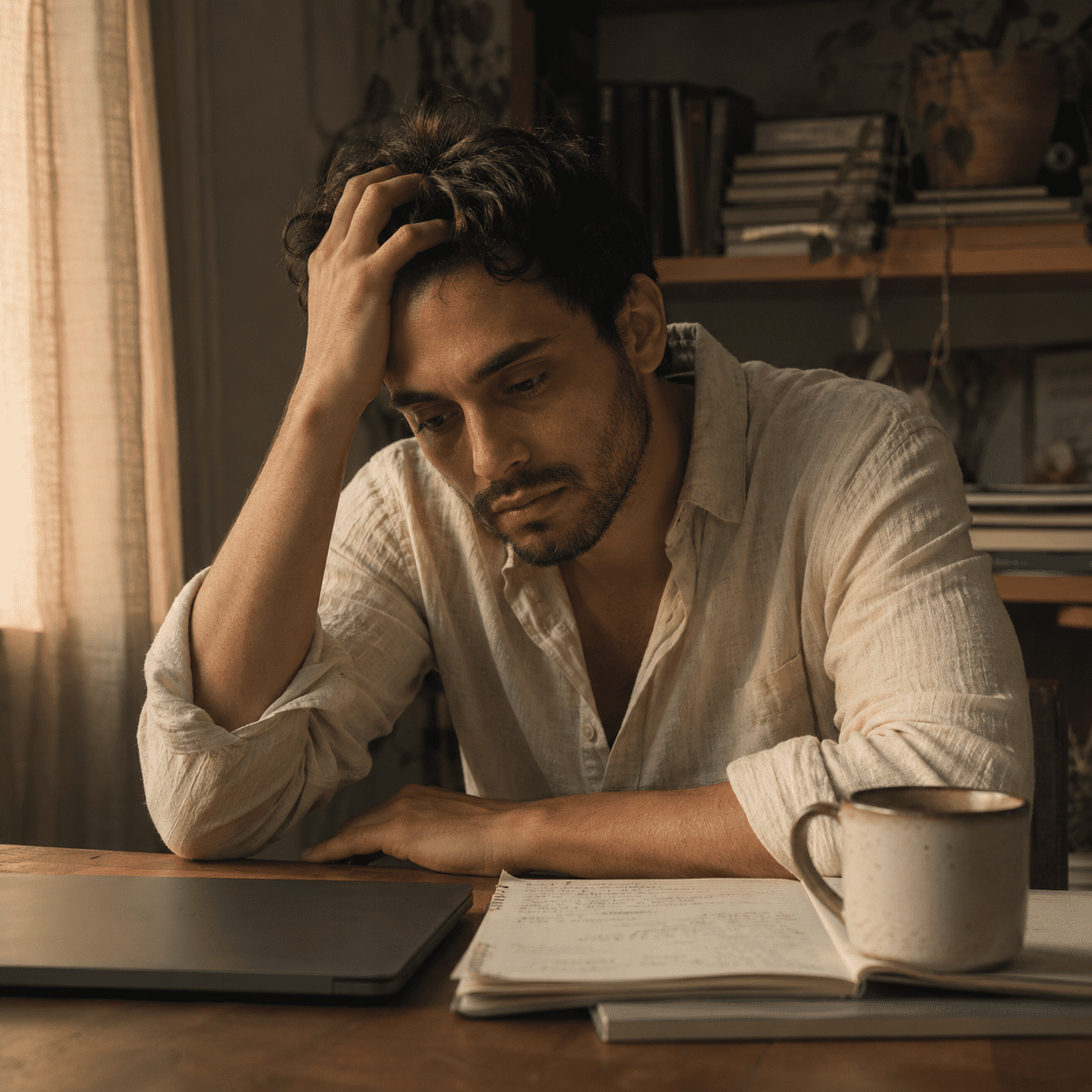 Procrastinador travado: cansado, tarefas paradas, sem saber o que fazer